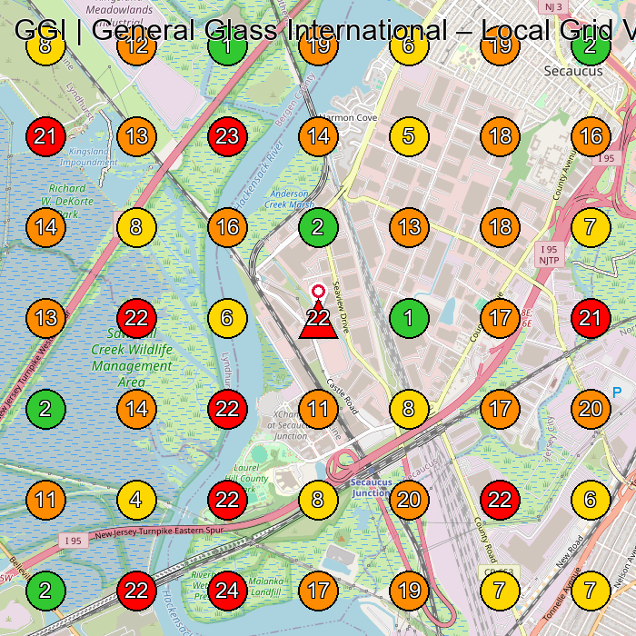 GGI | General Glass International Glass Manufacturer GeoGrid ranking map for Secaucus NJ
